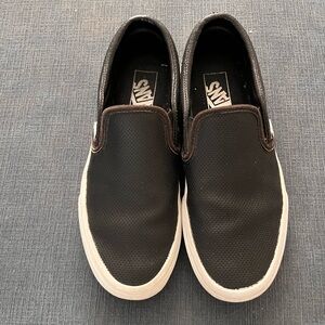 Vans Black and White leather Slip-On Sneakers